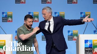 Answer please laughter at Nato summit after Zelenskiy points F16s question at Stoltenberg [upl. by Yerffoej]