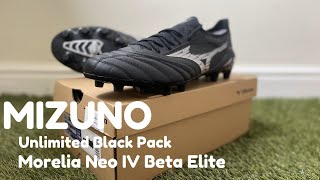 Mizuno Morelia Neo IV Beta Elite FG Football Boots  On Feet  Unlimited Black Pack [upl. by Vicky299]