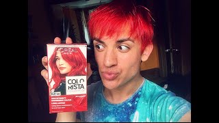 DYING MY HAIR BRIGHT RED AT HOME  Dark Brown to Red  LOreal Paris Colorista Permanent Hair Dye [upl. by Zurc868]