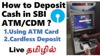 how to deposit cash in sbi atm cdm in tamil  with atm card  cardless deposit  live demo in tamil [upl. by Ninnetta]