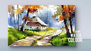 Easy watercolor painting  landscape tutorial by Prakashanputhur [upl. by Newel]