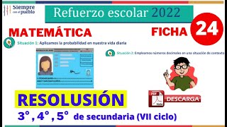 ✅REFUERZO ESCOLAR 2022 RESOLUCIÓN MATEMÁTICA📚FICHA 24  3° 4° y 5° SECUNDARIA  SITUACIÓN 1 Y 2 [upl. by Karwan968]