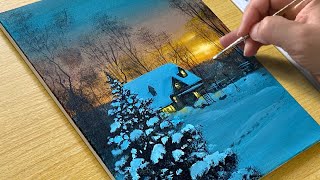 How to Paint Snowy Night  Acrylic Painting [upl. by Donia134]