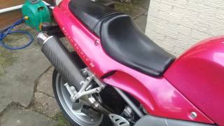 Triumph 955I speed triple nuclear red carbon high level exhaust flames sound [upl. by Varrian]