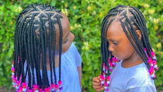 CUTE amp EASY KIDS KNOTLESS BOX BRAIDS WITH BEADS ✨💕 [upl. by Ynolem602]