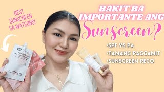 MGA KAILANGAN MONG MALAMAN BAGO BUMILI NG SUNSCREEN  BEST SUNSCREEN RECO NA MABIBILI SA WATSONS [upl. by Yrrat952]