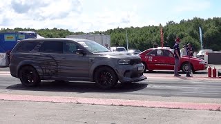 Mazda 626 Coupe 20 16v vs Dodge Durango SRT Hellcat HPE900 14 mile drag race [upl. by Aerehs]