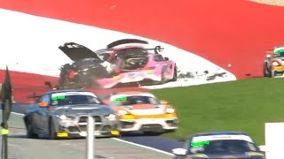 ADAC GT4 Germany 2024  Red Bull Ring Race 2  Big multiple Car Crash [upl. by Idnahr]