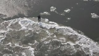 Children rescued from huge piece of ice on Russian river [upl. by Marino]