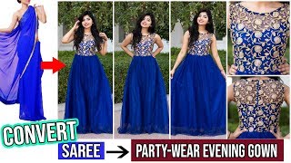 Convert Old Saree Into Prom GownDress In Just 15 Minutes [upl. by Adnim]