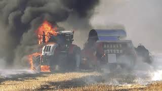 Tractor Fire in Field Tractor and Trailer Go Up in Flames [upl. by Nirehtak]