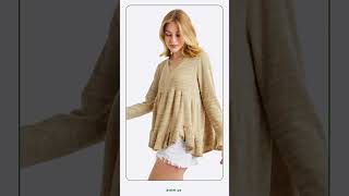 Womens V Neck Flounce Sleeve Knit Top womensfashion fashion womensclothing onlineshopping [upl. by Mychael]