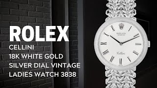 Rolex Cellini 18k White Gold Silver Dial Vintage Ladies Watch 3838 Review  SwissWatchExpo [upl. by Ihn]