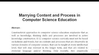 Marrying Content and Process in Computer Science Education [upl. by Adlog]