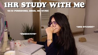 1 Hour Study With Me 🎧 real time ASMR 5010 pomodoro late night background noise no music [upl. by Hi]