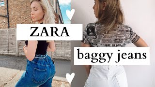 ZARA baggy style jeans Review and styling video  Try on haul 2020 [upl. by Brit]