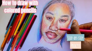 How to draw colorful colored pencil portrait step by step drawing process [upl. by Tergram480]