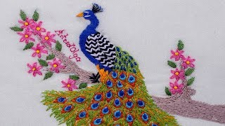 Hand Embroidery Peacock  Bordados a mano Pavo Real  ArtesdOlga [upl. by Nosniv]