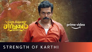 Karthi Showing His Muscle Power 💪  Action Scene  Kadaikutty Singam  Prime Video [upl. by Zarger284]