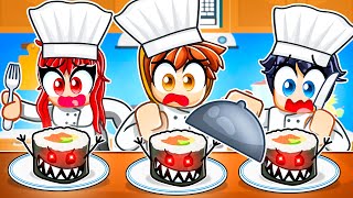 Having a CHEF FAMILY in Roblox SCARY SUSHI [upl. by Enilram514]