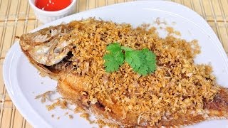 Thai Food  Fried Tilapia with Garlic Pla Tub Tim Tod Kra Tiam [upl. by Oirramaj]