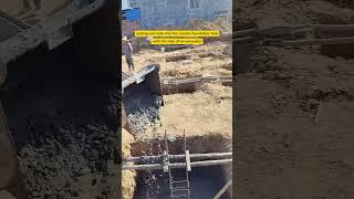 casting concrete into the column foundation hole with the help of an excavator [upl. by Flower38]