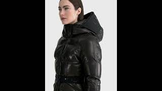 RUDSAK Shiny ADELINE X LUXE CLOUD LEATHER DOWN PUFFER Jacket Hooded Glossy Black Women [upl. by Luana425]