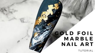 Gold Foil Marble Nail Design  Nail Art Tutorial [upl. by Aretak]