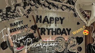 Beautiful birthday room decoration  Black and silver balloon theme [upl. by Nilson]