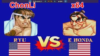 Street Fighter II Hyper Fighting  ChonLi vs x64 FT5 [upl. by Lutim236]