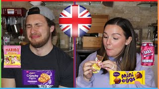 CANADIAN Couple Tries BRITISH Sweets ROUND 3  BrittampNick [upl. by Certie]