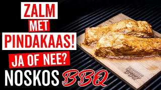 ZALM MET PINDAKAAS Een bizar lekker recept van de BBQ [upl. by Kurtis559]