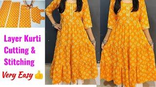 Layer Kurti Cutting and Stitching Very Easy  Kurti Cutting and stitching [upl. by Aromat172]