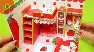 DIY miniature dollhouse room  strawberry room decor [upl. by Pisarik]