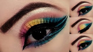 popping summer eyes makeupcolourful eyes makeup triple wing linerfypby Rani ch [upl. by Levenson]