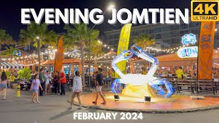 4K Walking evening Jomtien beach Pattaya Thailand February 2024 [upl. by Aerda960]