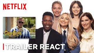 The Glass Onion Cast Reacts to the Trailer for Glass Onion A Knives Out Mystery  Netflix [upl. by Ardnued]