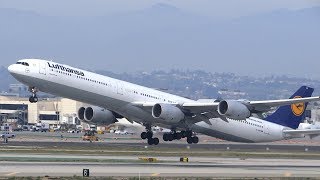 Lufthansa Airbus A340600 Takeoff LAX [upl. by Berns]