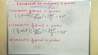 Conversión de radianes a grados Explicado paso a paso ejemplos 1 2 y 3 [upl. by Artap]