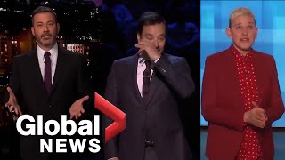 Kobe Bryant death Jimmy Fallon Jimmy Kimmel and Ellen DeGeneres deliver emotional tributes [upl. by Arriaes]