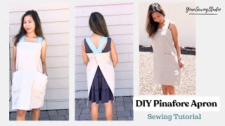 Sew a simple pinafore cross back apron  no pattern needed  sewing tutorial [upl. by Nagear]