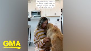 Woman and her golden retriever share sweet embrace at home before her son is born [upl. by Skiba]