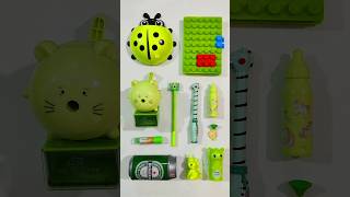 Beautiful Green Stationery Items Pencil Pen Sharpener Eraser Notebook backtoschool stationery [upl. by Htessil]