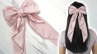 Beautiful Bow with LONG TAILS 🎀 Satin Hair Bow Tutorial with Pleated Tails [upl. by Mei]