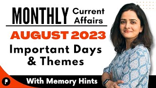 August 2023 Important Days amp Theme  Monthly Current Affairs 2023  With Mnemonics [upl. by Eugatnom]