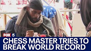 Nigerian chess master tries to break world record in Times Square [upl. by Imeon191]