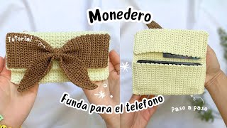 Monedero 🎀Coquette Tejido a Crochet📱Funda para el Telefono  Tutorial Hebras Crochet [upl. by Pedaias]