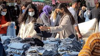 TUESDAY MARKET IN KADIKOY ISTANBUL CHEAP FAKE CLOTHES FRUITS AND VEGETABLE MARKET SALI PAZARI 4k [upl. by Nnayt]