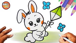 How to draw Bunny Playing with Kite [upl. by Arema]