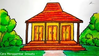 cara menggambar rumah adat jawa joglo [upl. by Nairadas639]